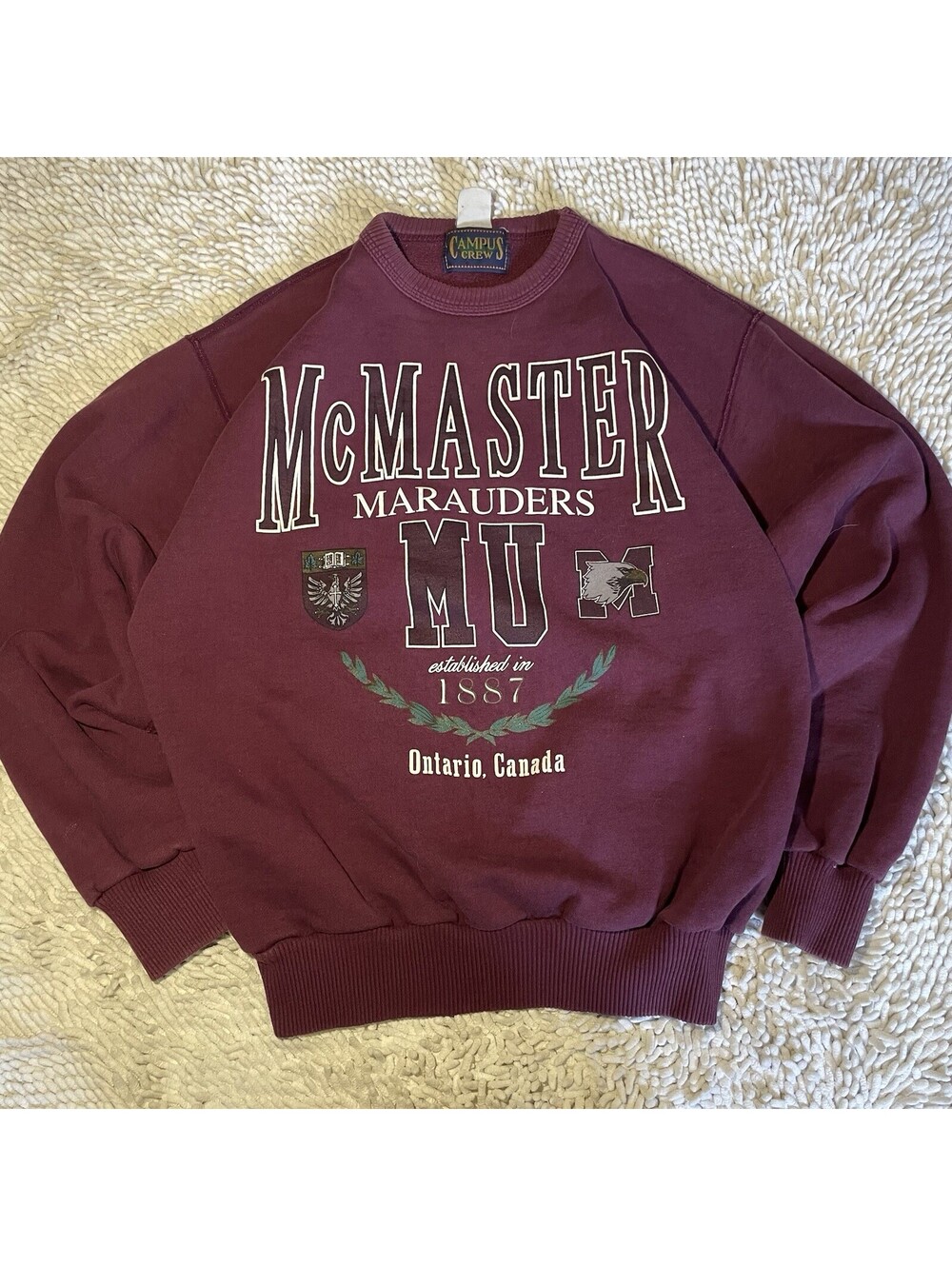 Vintage 90’s McMaster University Red Crewneck Sweatshirt Boxy Heavy M *READ*